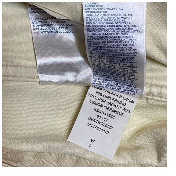 Tommy Hilfiger Jeans Jacket WMNS L Pale Yellow 90’s Girlfriend‎ Trucker Denim - Picture 13 of 15